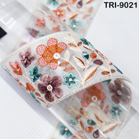 9 Yard Floral Embroidery 65mm Ribbon for Kids DIY Crafting Sewing Costumes Dog Collar Tote Bags, Lampshades Holiday Decor Indian Embroidered