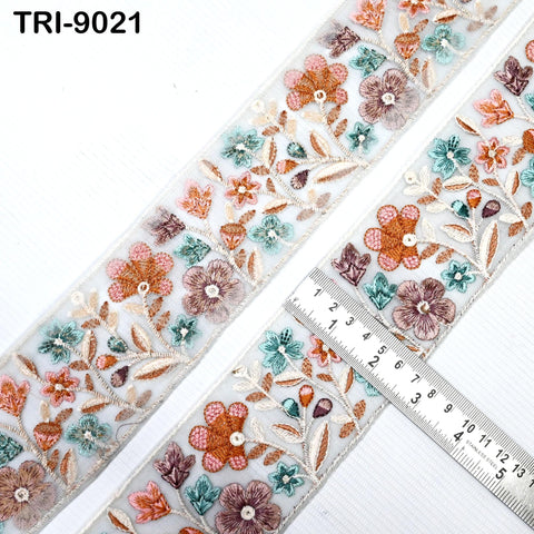 9 Yard Floral Embroidery 65mm Ribbon for Kids DIY Crafting Sewing Costumes Dog Collar Tote Bags, Lampshades Holiday Decor Indian Embroidered