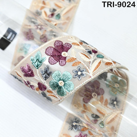 9 Yard Floral Embroidery Ribbon 65mm for Kids DIY Crafting Sewing Costumes Dog Collar Tote Bags, Lampshades Holiday Decor Indian Embroidered