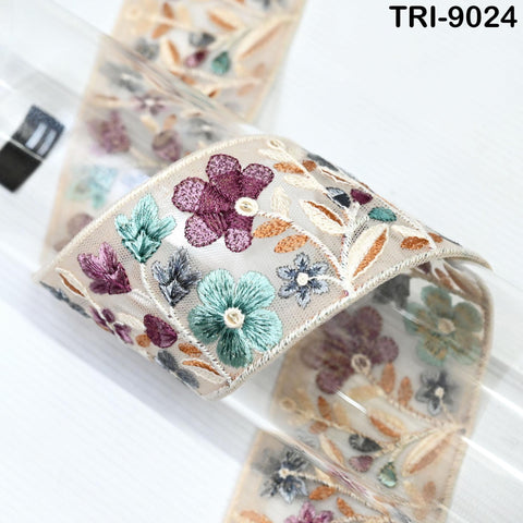 9 Yard Floral Embroidery Ribbon 65mm for Kids DIY Crafting Sewing Costumes Dog Collar Tote Bags, Lampshades Holiday Decor Indian Embroidered