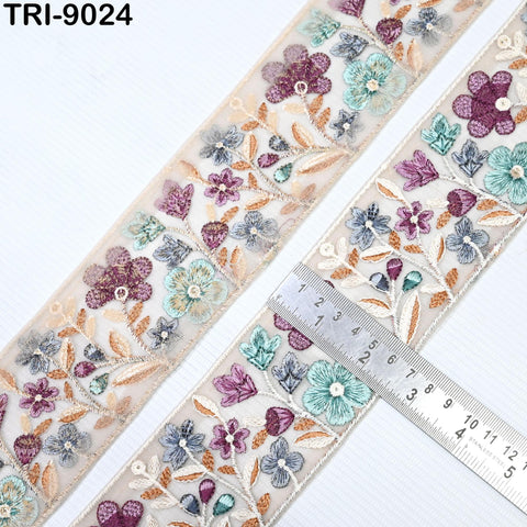 9 Yard Floral Embroidery Ribbon 65mm for Kids DIY Crafting Sewing Costumes Dog Collar Tote Bags, Lampshades Holiday Decor Indian Embroidered