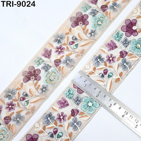 9 Yard Floral Embroidery Ribbon 65mm for Kids DIY Crafting Sewing Costumes Dog Collar Tote Bags, Lampshades Holiday Decor Indian Embroidered