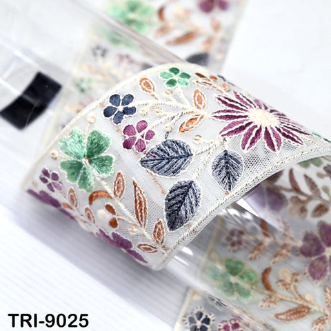 9 Yard Floral Embroidery 6cm Ribbon for Kids DIY Crafting Sewing Costumes Dog Collar Tote Bags, Lampshades Holidays Decor Indian Embroidered