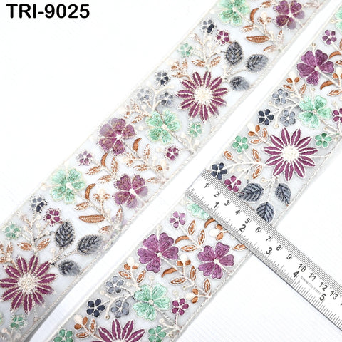 9 Yard Floral Embroidery 6cm Ribbon for Kids DIY Crafting Sewing Costumes Dog Collar Tote Bags, Lampshades Holidays Decor Indian Embroidered