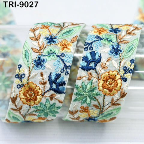 9 Yard Indian Embroidery Ribbons 4cm Embroidered Fabric Trim Embellishment Saree Sewing Craft Border Wedding Dress Cushion Cover Accessories