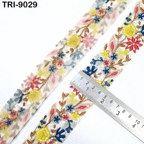 9 Yard Indian Embroidery Ribbons 4cm Embroidered Fabric Trim Embellishment Saree Sewing Craft Border Wedding Dress Cushion Cover Accessories