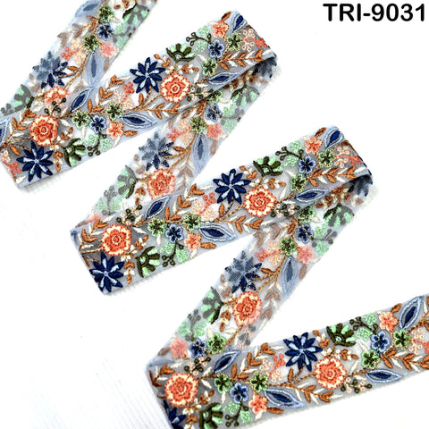 9 Yard Indian Embroidery Ribbons 4cm Embroidered Fabric Trim Embellishment Saree Border Sewing DIY Crafting Beach Tote Bags Hats Costumes