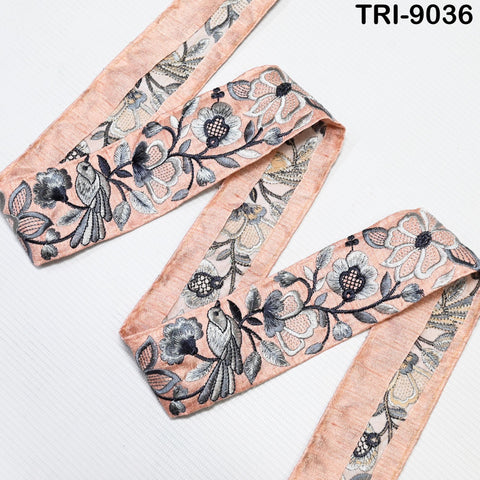 9 Yard Indian Peach Embroidery Ribbon 5cm Trim Sari Border Crafting Embroidered Decorative Costumes, Shoes Designing,Home Decor, Trimmings