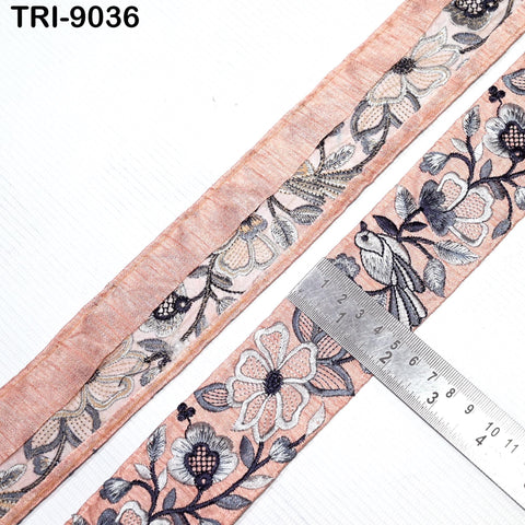 9 Yard Indian Peach Embroidery Ribbon 5cm Trim Sari Border Crafting Embroidered Decorative Costumes, Shoes Designing,Home Decor, Trimmings