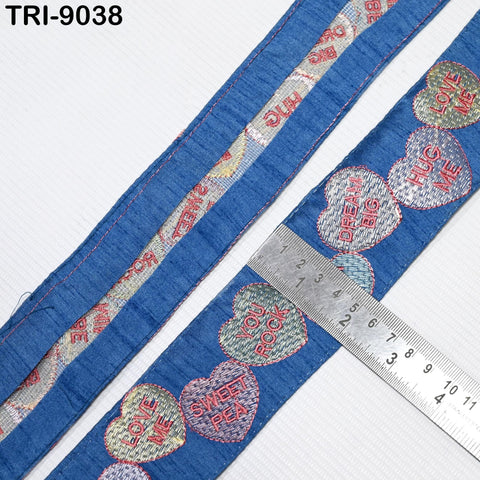 9 Yard Blue Embroidery 5cm Ribbon for Kids Crafting Sewing Costumes Dog Collar Tote Bags, Lampshades, Holidays Decor Indian Embroidered