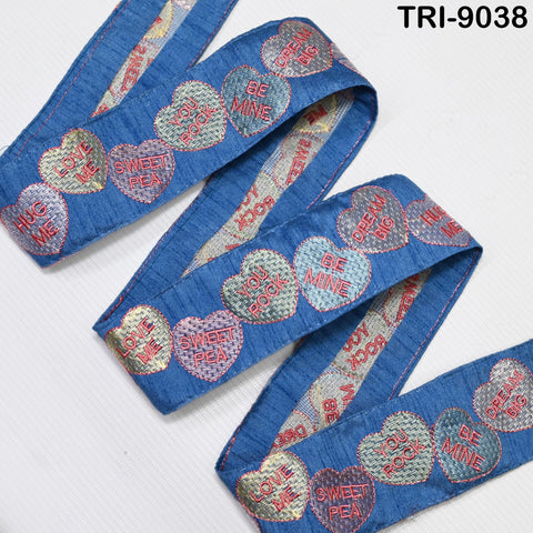 9 Yard Blue Embroidery 5cm Ribbon for Kids Crafting Sewing Costumes Dog Collar Tote Bags, Lampshades, Holidays Decor Indian Embroidered