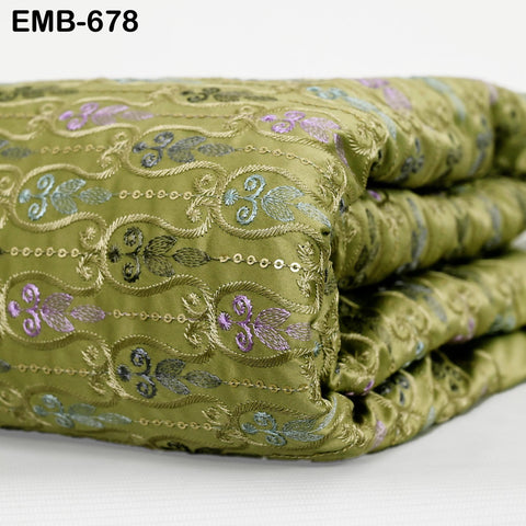 Olive Green Wedding Dress Material Embroidered Fabric by the yard Sewing DIY Crafting Indian Embroidery Victorian Costume Dolls Waistcoats