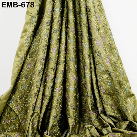 Olive Green Wedding Dress Material Embroidered Fabric by the yard Sewing DIY Crafting Indian Embroidery Victorian Costume Dolls Waistcoats