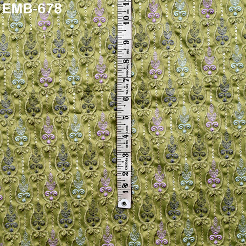 Olive Green Wedding Dress Material Embroidered Fabric by the yard Sewing DIY Crafting Indian Embroidery Victorian Costume Dolls Waistcoats