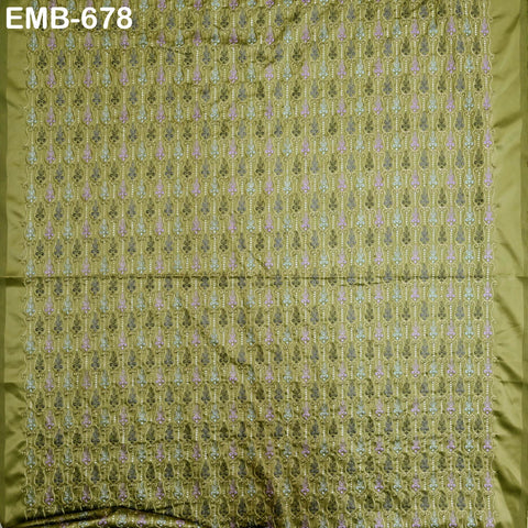 Olive Green Wedding Dress Material Embroidered Fabric by the yard Sewing DIY Crafting Indian Embroidery Victorian Costume Dolls Waistcoats