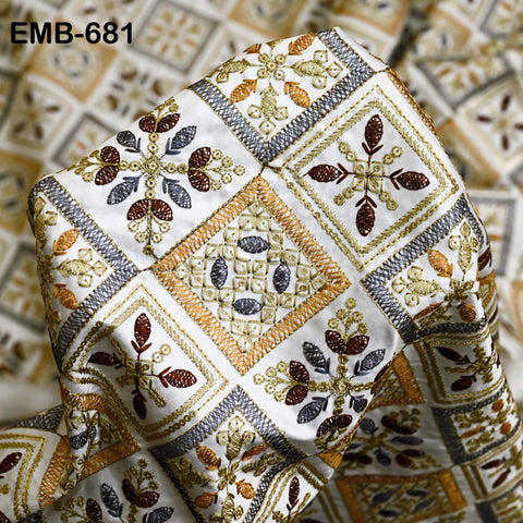 Ivory Wedding Dress Material Embroidered Fabric by the yard Sewing DIY Crafting Indian Embroidery Victorian Costume Dolls Waistcoats