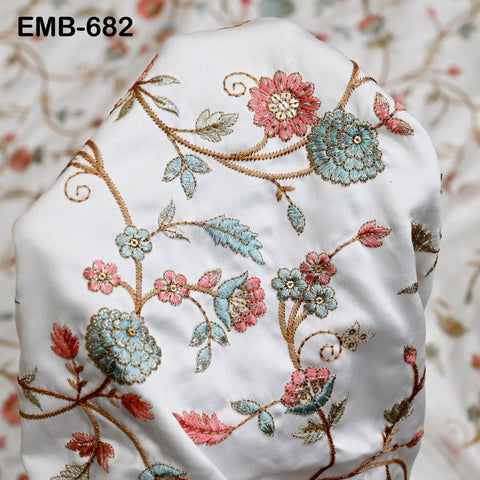 White Embroidered Fabric by the yard Sewing DIY Crafting Embroidery Wedding Costumes Dolls Tote Bag Renaissance Dress Home Decor Upholstery