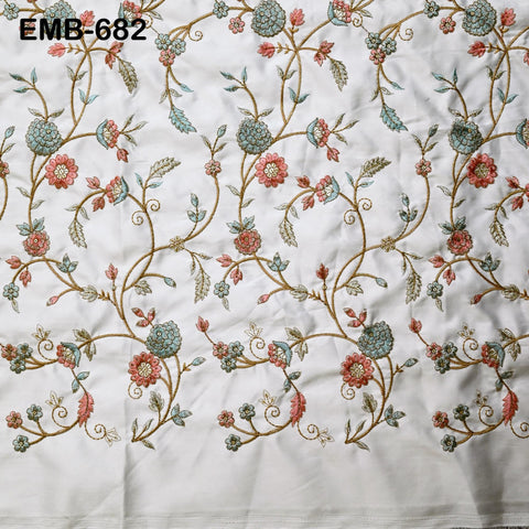 White Embroidered Fabric by the yard Sewing DIY Crafting Embroidery Wedding Costumes Dolls Tote Bag Renaissance Dress Home Decor Upholstery