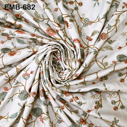 White Embroidered Fabric by the yard Sewing DIY Crafting Embroidery Wedding Costumes Dolls Tote Bag Renaissance Dress Home Decor Upholstery