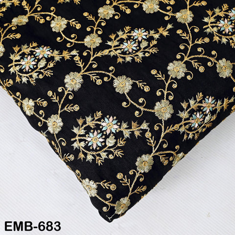 Indian Black Embroidered Fabric by the yard Sewing Crafting Wedding Dress Embroidery Costumes Blouses Mid Length Coats Short Jackets Curtain