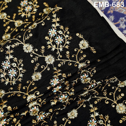 Indian Black Embroidered Fabric by the yard Sewing Crafting Wedding Dress Embroidery Costumes Blouses Mid Length Coats Short Jackets Curtain