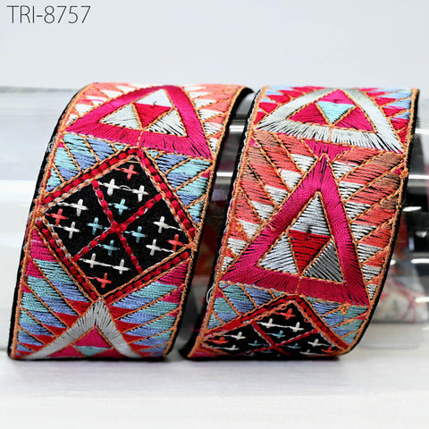 9 Yard Indian 5cm Trim Decor Sari Border DIY Crafting Ribbon Sewing Fabric Embroidered Dog Collar Tote Bags, Lampshades, Holidays Home Decor
