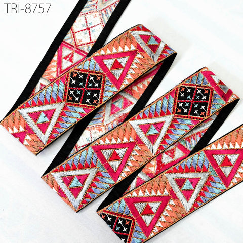 9 Yard Indian 5cm Trim Decor Sari Border DIY Crafting Ribbon Sewing Fabric Embroidered Dog Collar Tote Bags, Lampshades, Holidays Home Decor