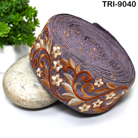 9 Yard Indian 5cm Embroidery Ribbon Trim Sari Border DIY Crafting Sewing Fabric Embroidered Decorative Costume Holidays Home Decor Trimming