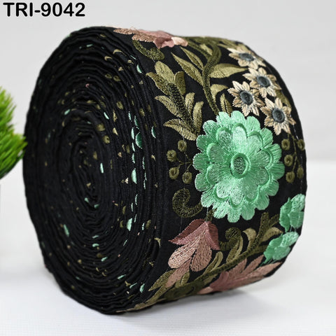 9 Yard Green 8cm Embroidery Ribbon Trim Embroidered Fabric Costumes Crafting Sewing Indian Sari Border Home Decor Beach Bags Holidays Decor