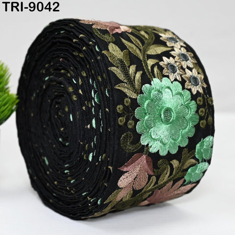 9 Yard Green 8cm Embroidery Ribbon Trim Embroidered Fabric Costumes Crafting Sewing Indian Sari Border Home Decor Beach Bags Holidays Decor