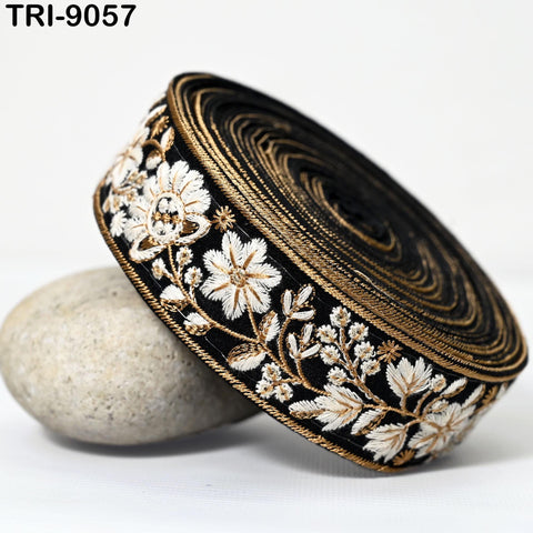 9 Yard Embroidery 40mm Ribbons Trim Black Embellishment Embroidered Fabric Saree Border Theatrical Costumes Crafting Sewing Holidays Decor