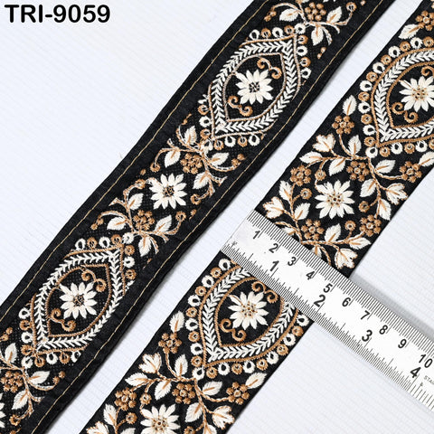 9 Yard Black 5cm Embroidery Ribbon Trim Indian Sari Border Embroidered Crafting Sewing Costumes Tablecloth Lampshades making Home Decor Trim