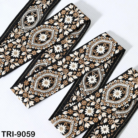 9 Yard Black 5cm Embroidery Ribbon Trim Indian Sari Border Embroidered Crafting Sewing Costumes Tablecloth Lampshades making Home Decor Trim