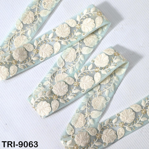 9 Yard Powder Blue 40mm Embroidery Trims Ribbons Border Embroidered Fabric Gift Wrapping Saree Crafting Christmas Decoration Embellishment