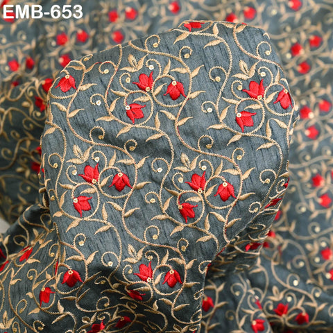 Grey Embroidered Fabric by the yard Sewing DIY Crafting Embroidery Wedding Costumes Dolls Tote Bag Renaissance Dress Home Decor Upholstery