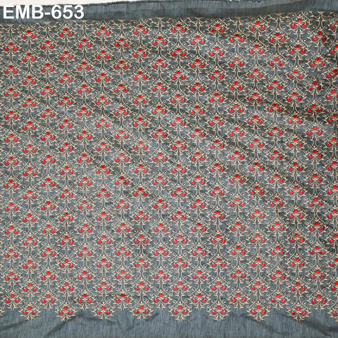 Grey Embroidered Fabric by the yard Sewing DIY Crafting Embroidery Wedding Costumes Dolls Tote Bag Renaissance Dress Home Decor Upholstery