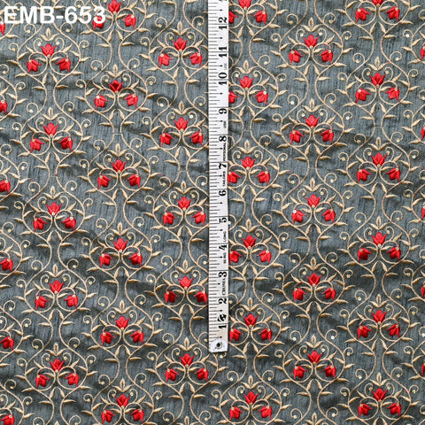 Grey Embroidered Fabric by the yard Sewing DIY Crafting Embroidery Wedding Costumes Dolls Tote Bag Renaissance Dress Home Decor Upholstery