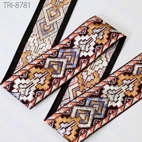 9 Yard Geometric 6CM Embroidery Trim Ribbons Embellishment Embroidered Fabric Saree Theatrical Costumes Border DIY Crafting Sewing Beach Bag