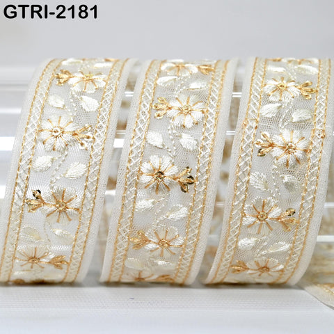 9 Yard Embroidered Fabric 3 CM Trim Gift Wrapping Ribbons Indian Sari Embellishment Sewing DIY Crafting Border Embroidery Cushion Lace