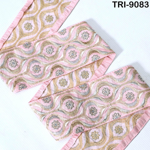 3 Yard Pink Embroidery Trim Indian Embroidered Ribbon Laces Fabric Sari Border Crafting Saree Sewing Embellishment Costumes Trimmings 9cm