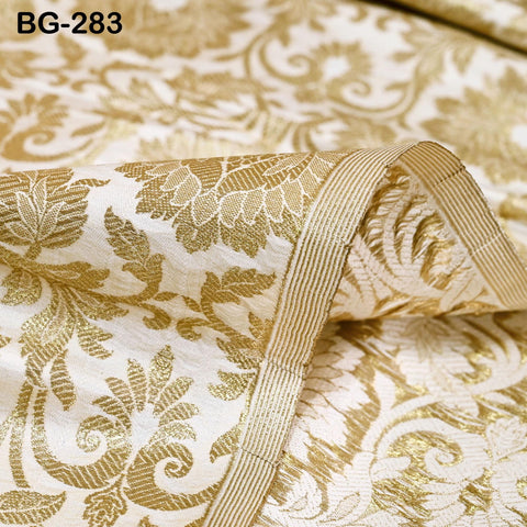 Brocade Fabric in Ivory Gold Weaving Banaras Brocade Wedding Dress Fabric Banarasi Blended Silk by the Yard fabric Home Decor Table Runner