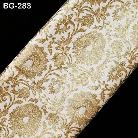 Brocade Fabric in Ivory Gold Weaving Banaras Brocade Wedding Dress Fabric Banarasi Blended Silk by the Yard fabric Home Decor Table Runner