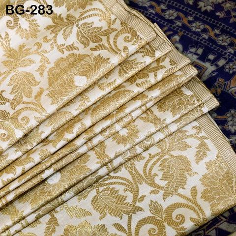 Brocade Fabric in Ivory Gold Weaving Banaras Brocade Wedding Dress Fabric Banarasi Blended Silk by the Yard fabric Home Decor Table Runner