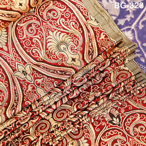 Maroon Gold Brocade Fabric by the yard Indian Blended Silk Wedding Dress Banarasi Vest, Corset Fabric Theatrical Costumes Mid Length Coats