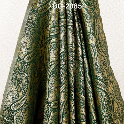 Bottle Green Indian Brocade Fabric by the Yard Banarasi Lehenga Wedding Dresses Saree Fabric Sewing Crafting Home Decor Table Runner Drapery