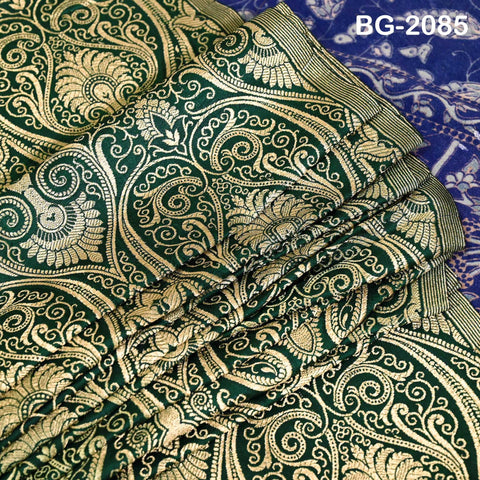 Bottle Green Indian Brocade Fabric by the Yard Banarasi Lehenga Wedding Dresses Saree Fabric Sewing Crafting Home Decor Table Runner Drapery