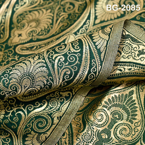Bottle Green Indian Brocade Fabric by the Yard Banarasi Lehenga Wedding Dresses Saree Fabric Sewing Crafting Home Decor Table Runner Drapery