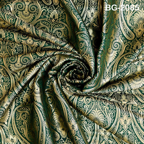 Bottle Green Indian Brocade Fabric by the Yard Banarasi Lehenga Wedding Dresses Saree Fabric Sewing Crafting Home Decor Table Runner Drapery