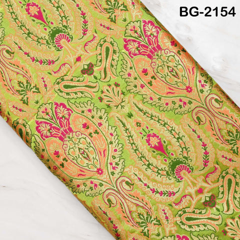 Pistachio Brocade Fabric By The Yard Banarasi Indian Bridal Wedding Dresses Varanasi Blended Silk Crafting Sewing Costume Lehenga Blouses