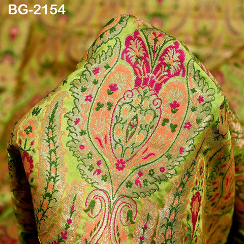 Pistachio Brocade Fabric By The Yard Banarasi Indian Bridal Wedding Dresses Varanasi Blended Silk Crafting Sewing Costume Lehenga Blouses